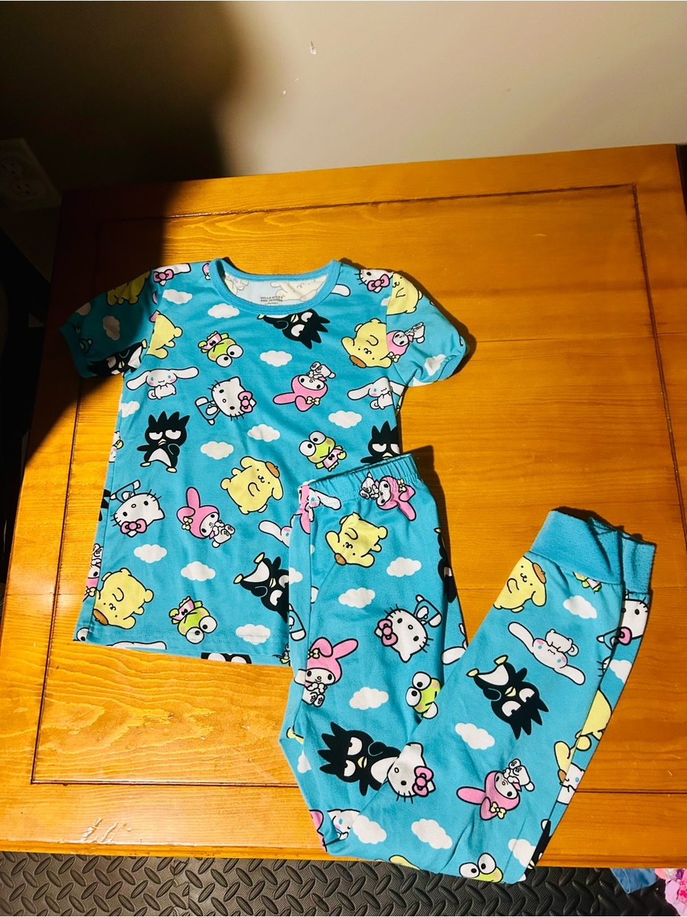 Hello Kitty Bright Blue Character Pajama Set with Multicolor Accents